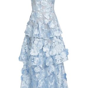 Elegant Blue Floral Tiered Dress